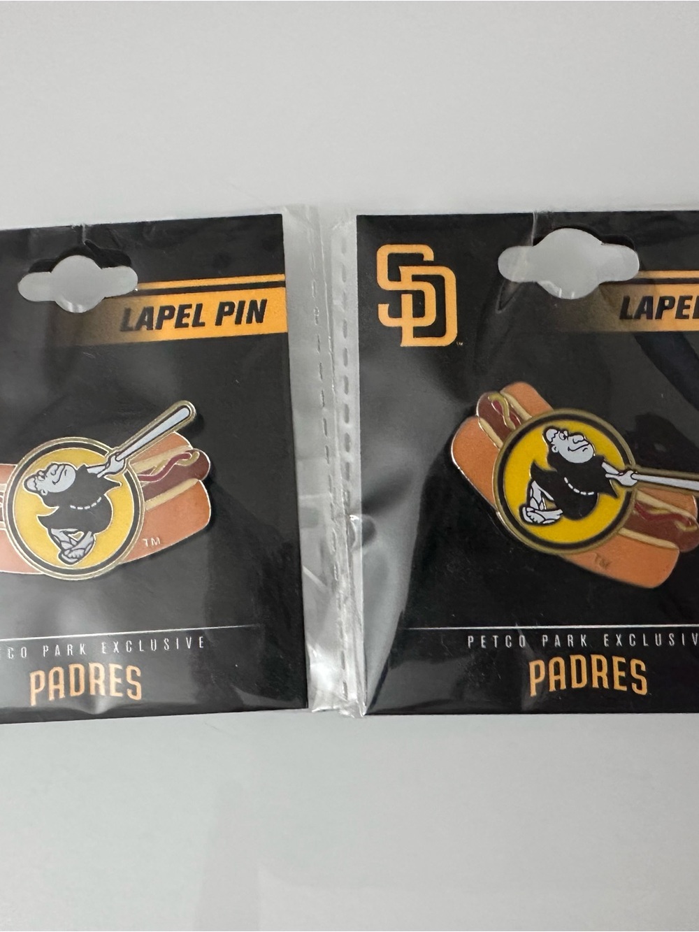 NWT San Diego Padres Hot Dog Enamel Lapel Pin - Black & Yellow (2 Included!)